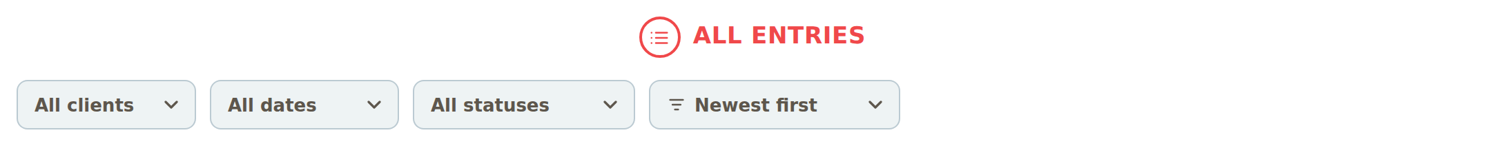 The All entries filter bar with the client, date, status, and sort dropdowns.