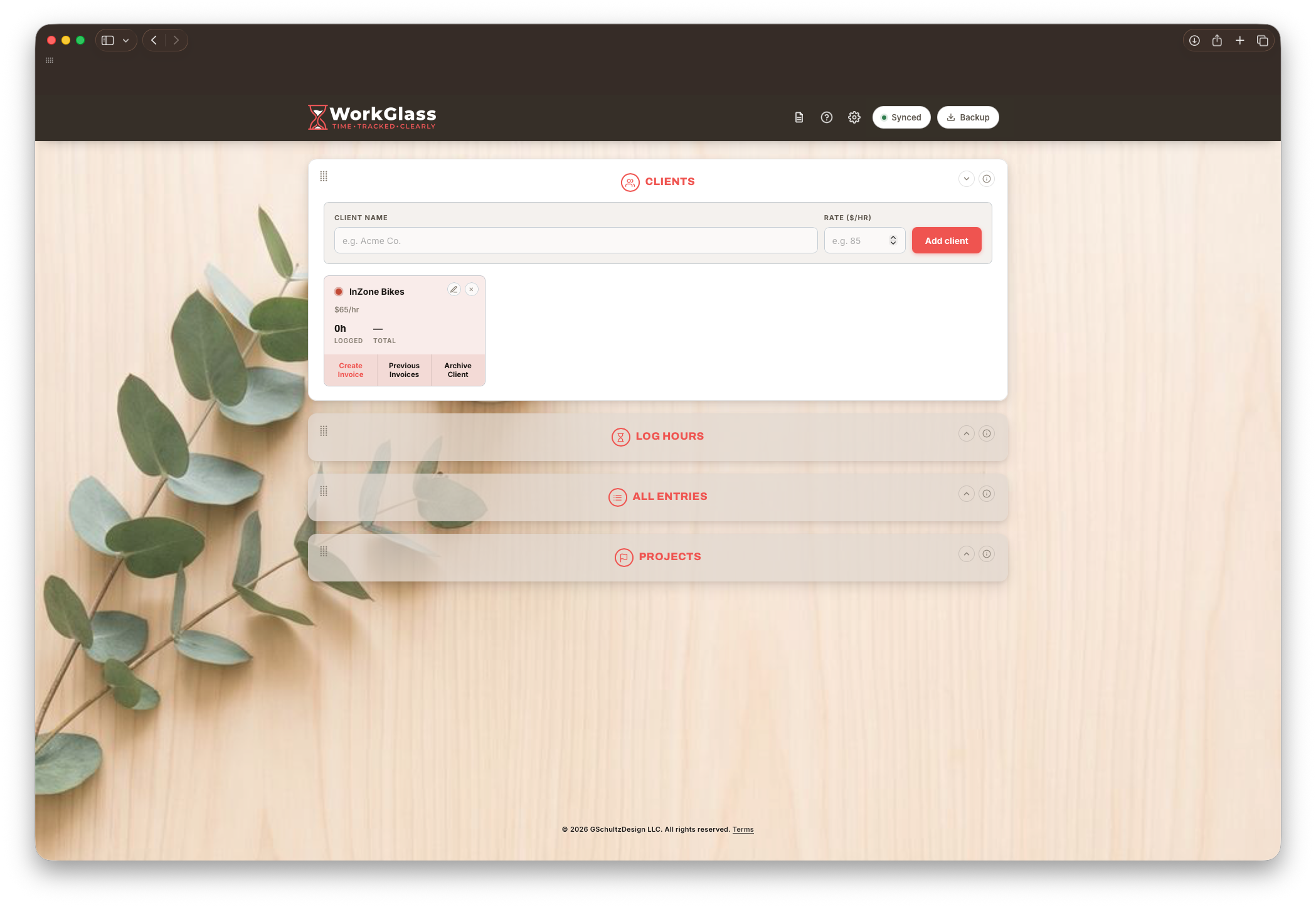 The same dashboard, now with the new InZone Bikes client card in the Clients panel.