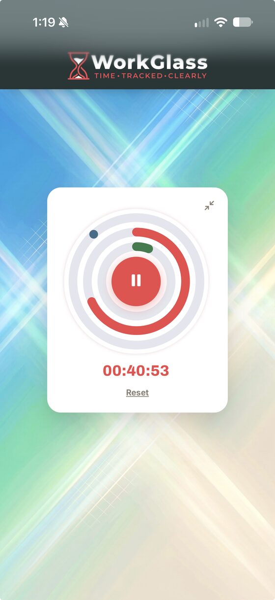 A full-screen timer running against a colored background.